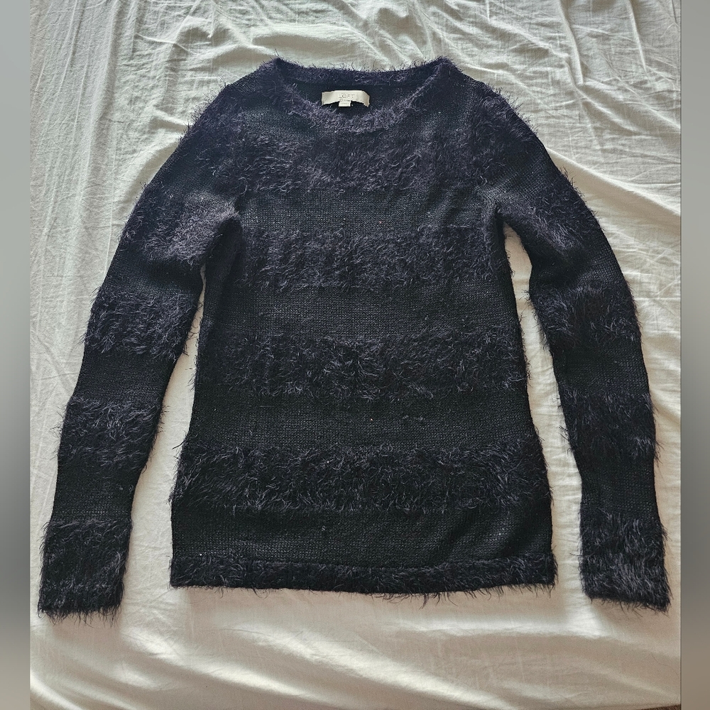 🖤LOFT Black Textured Fuzzy Crew Neck Sweater